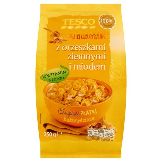 Tesco Płatki kukurydziane z orzeszkami ziemnymi i miodem 250 g