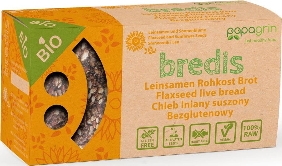 Chleb lniany suszony z słonecznikiem i lnem bezglutenowy BIO 70 g - PAPAGRIN